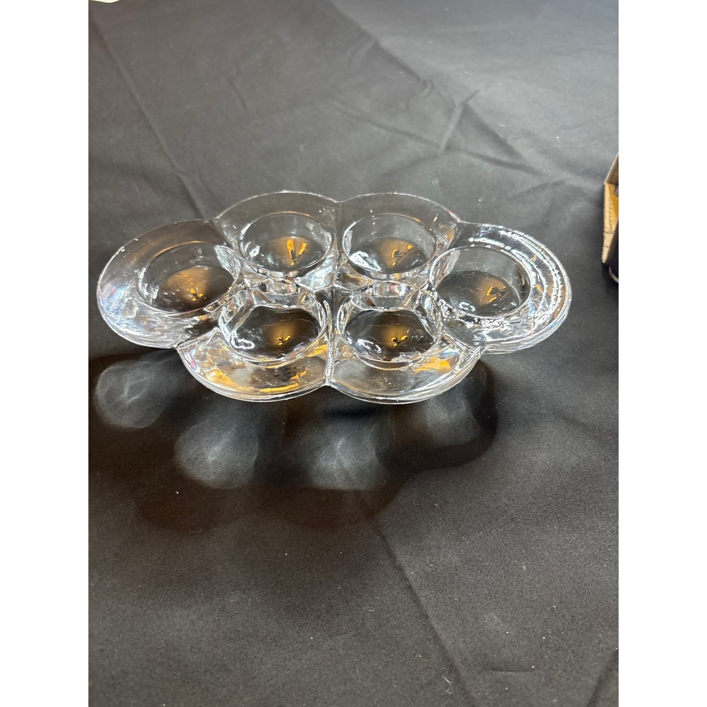 Clear Glass Candle Holder Unique Floral‎ Arrangement 6 Votive Tea Light